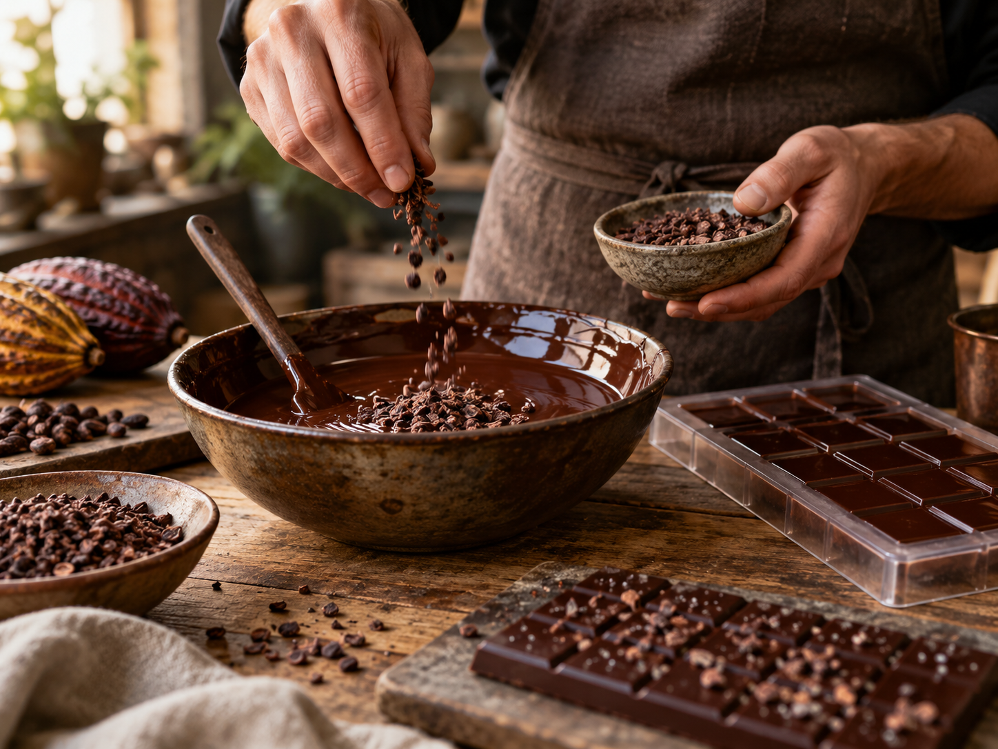 Ambachtelijk chocolade maken met cacaonibs