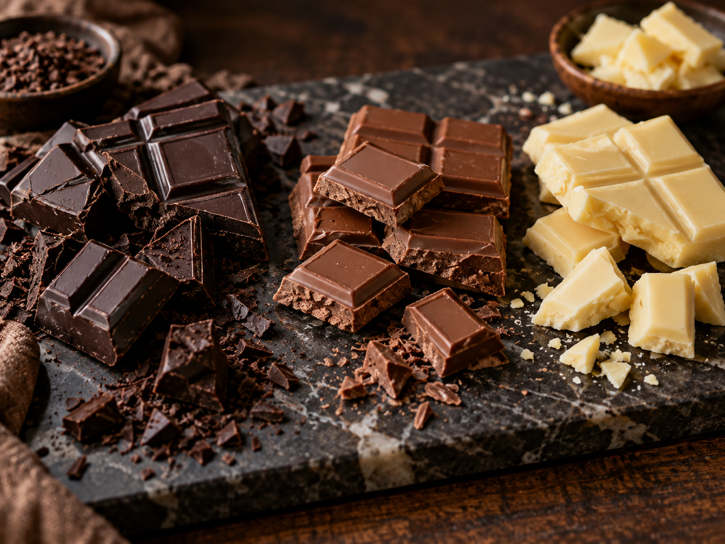 Verschillende soorten chocolade om te vergelijken