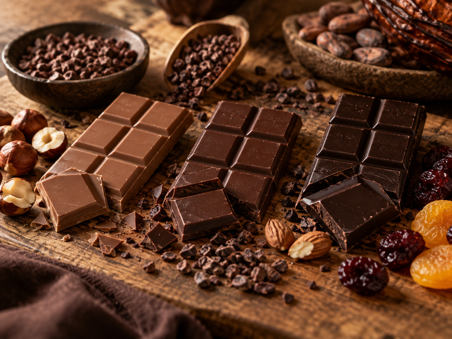 Chocoladestukken voor een smaakproeverij