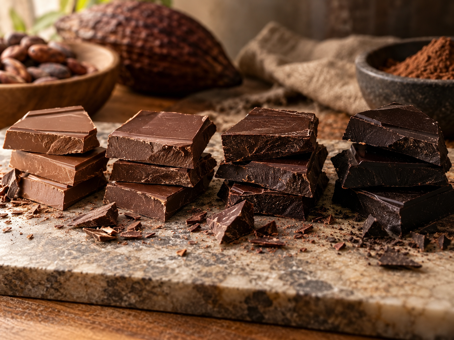 Chocoladeproeverij met verschillende chocoladesoorten