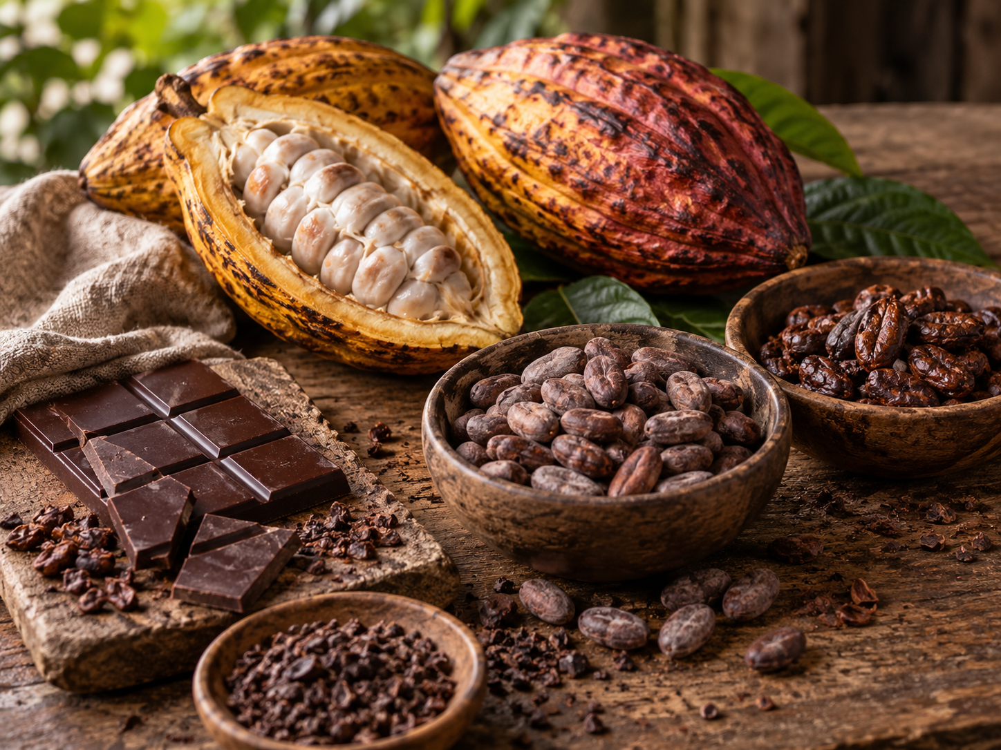 Van cacaovrucht en cacaobonen naar chocolade